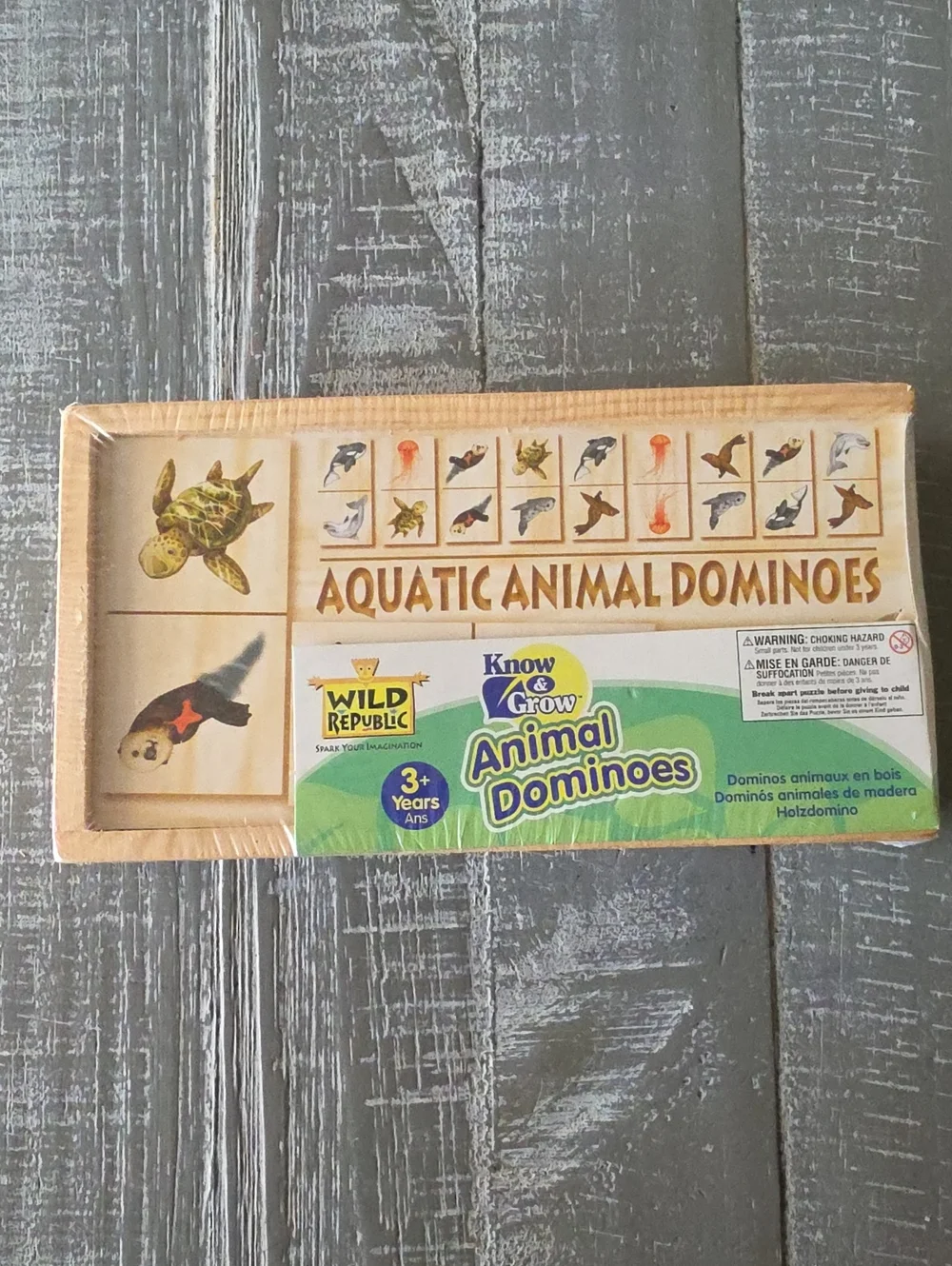 Wild Republic Know & Grow AQUATIC ANIMAL DOMINOES Set, 28 Pieces, Turtle Otter